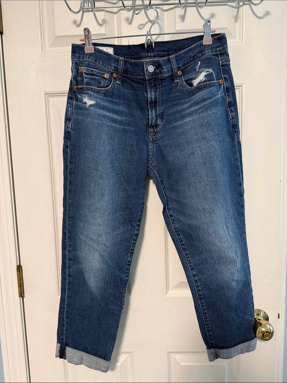 GAP Women's Boyfriend Jeans - Dark Blue Wash with Distressed Accents